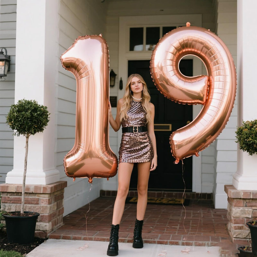 Kelfuoya Rose Gold Number 9 balloon ideal for weddings or anniversary celebrations.