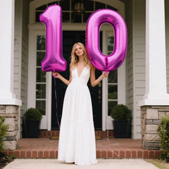 Kelfuoya rose purple 40-inch number 0 balloon backdrop setup for photos