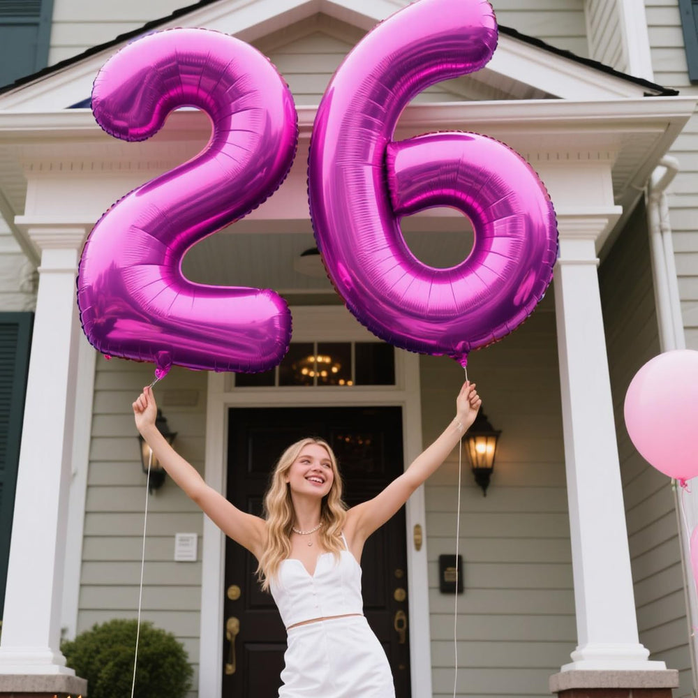 Kelfuoya rose purple number 6 balloon with plastic straw for easy inflation