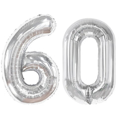 Kelfuoya silver 60-number balloon foil close-up for elegant party decor.