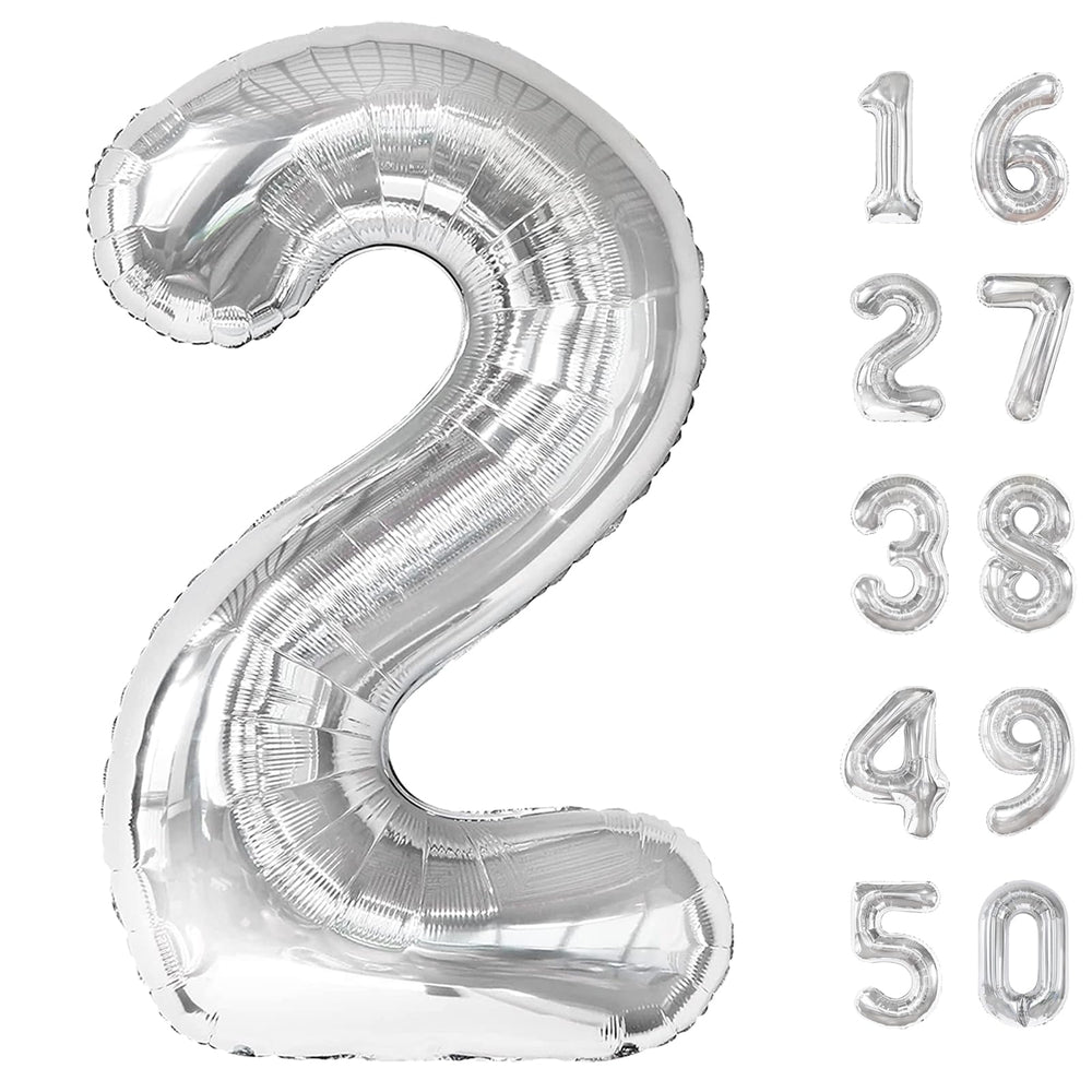 Kelfuoya silver number 2 balloon 40inch ideal as bold party backdrop.