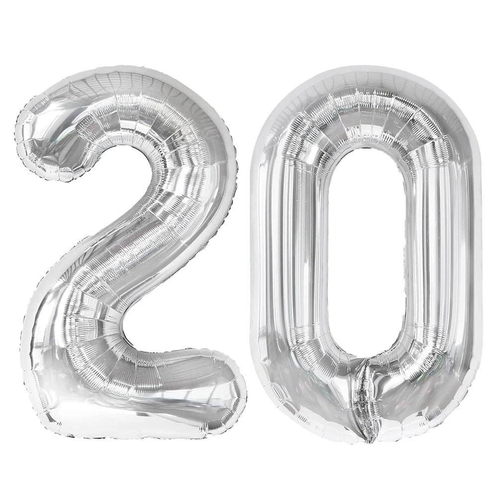 Kelfuoya silver 20 balloon 40inch side view for a dramatic party backdrop.