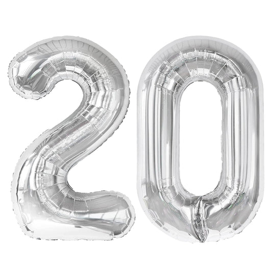 Kelfuoya silver 20 balloon 40inch side view for a dramatic party backdrop.