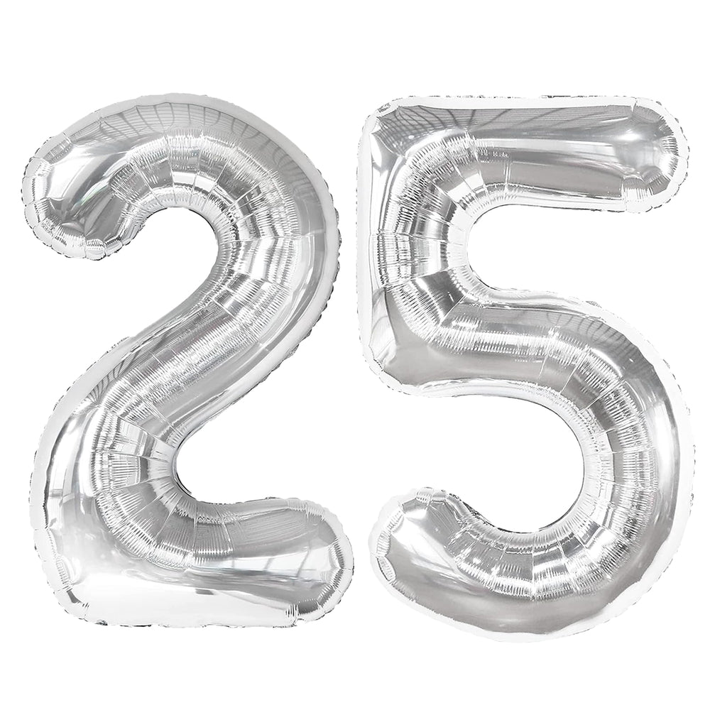 Kelfuoya silver number 25 balloon 40inch creates a dramatic backdrop for celebrations