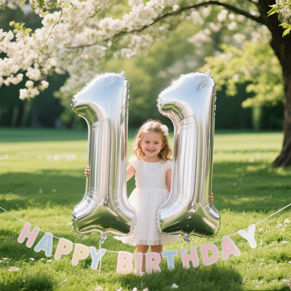 Kelfuoya silver number balloon enhancing a birthday celebration decor.