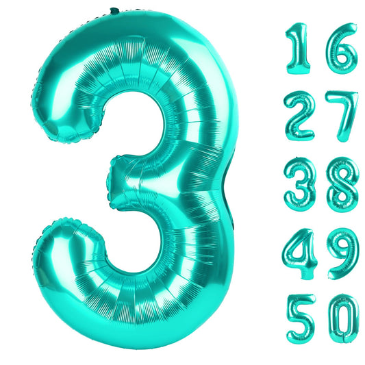 Kelfuoya teal 40in number 3 balloon adds dramatic birthday signage for photos.