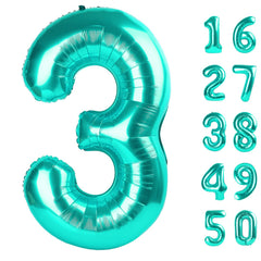 Kelfuoya teal 40in number 3 balloon adds dramatic birthday signage for photos.