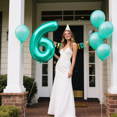 Kelfuoya teal foil number 6 balloon for dramatic wall displays at milestones