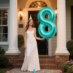 Kelfuoya teal foil 8-number decor for anniversaries and milestones