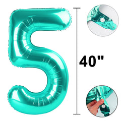 Kelfuoya teal number 5 balloon birthday decor for celebrations.