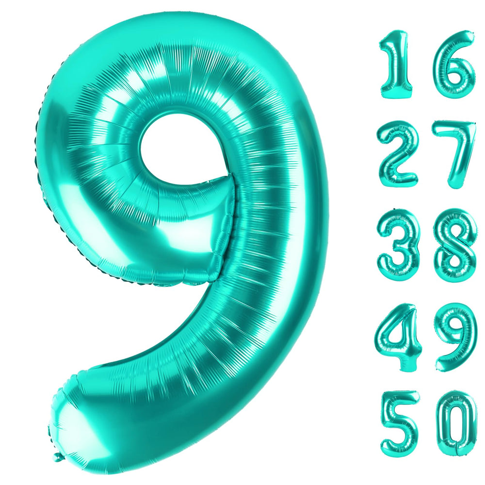 Kelfuoya Teal Number 9 balloon, 40-inch, ideal for birthdays and milestone celebrations.