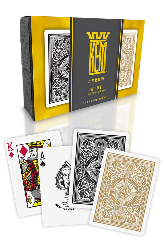 KEM Arrow Black and Gold cards in premium box, showcasing luxury packaging and durable plastic build.