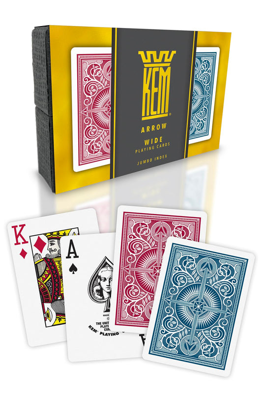 KEM Arrow red and blue decks in premium box, ideal for gifting.