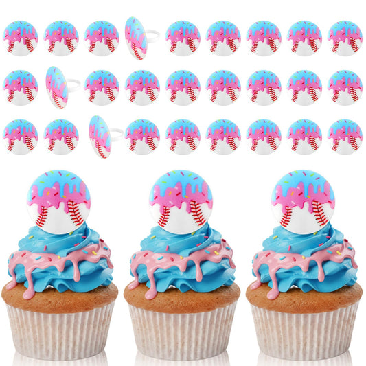 Kenning baseball dripping ice cream cupcake ring topper for sports party decorating.