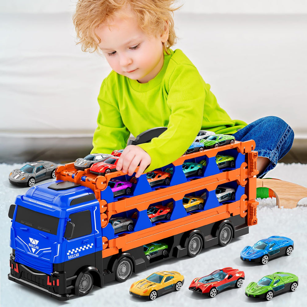 Kenthoris transport truck with 24 die-cast cars ready to race