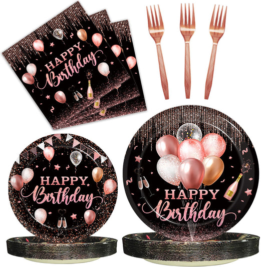 Kepeel rose gold dinner plates for 24, easy cleanup after celebrations