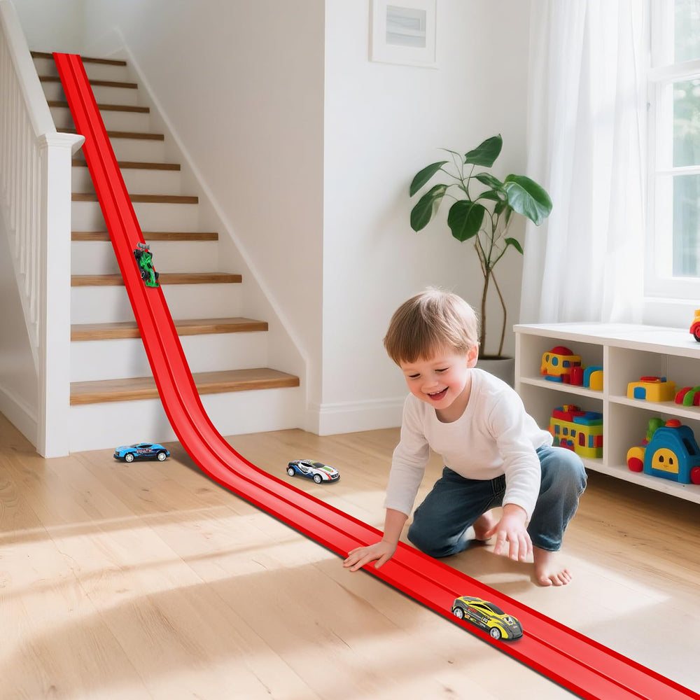 KETIEE Flex Tracks with eight suction cups secures on windows or tables for action-packed sessions.