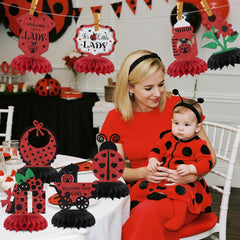 KEWUFD ladybug honeycomb centerpiece complements birthday party settings