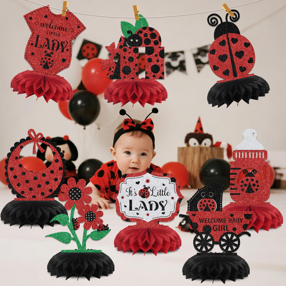KEWUFD ladybug honeycomb centerpiece stands out in sunlit party spaces