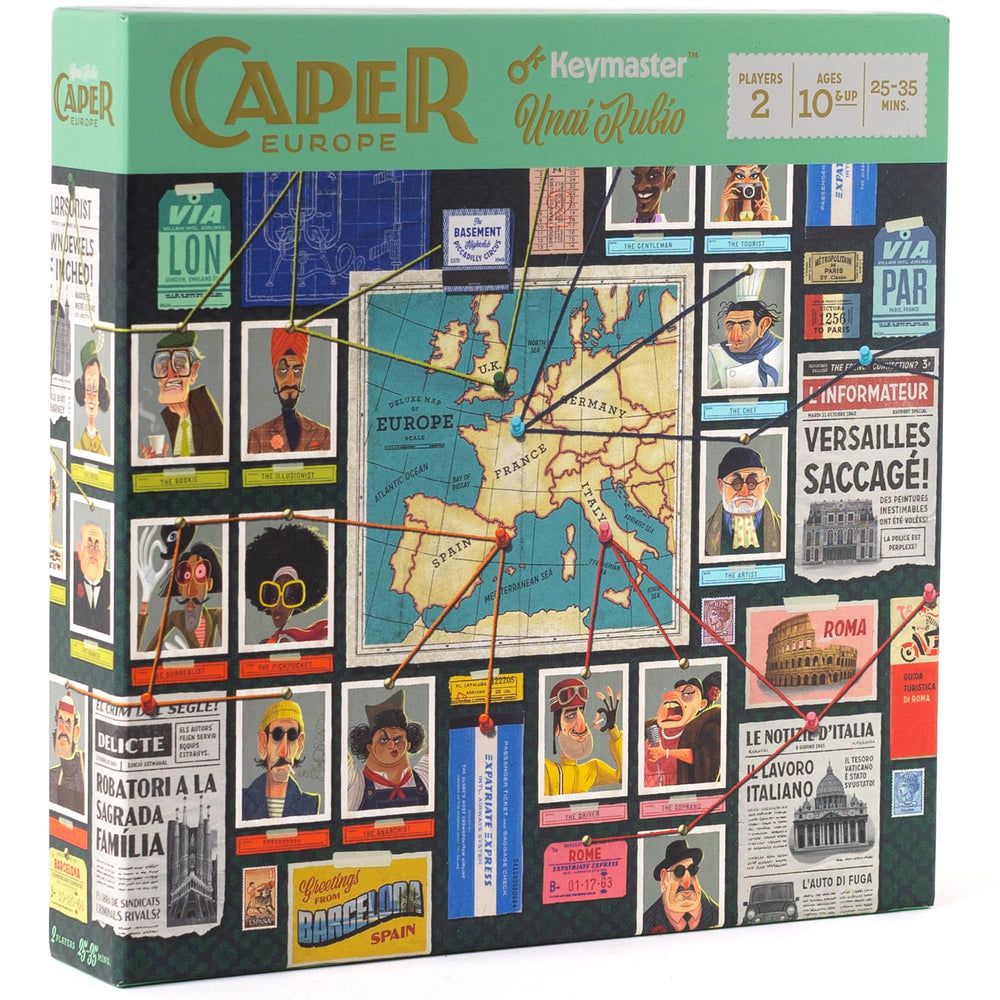 Keymaster Games Caper Europe cover art with retro heist vibe for instant interest.