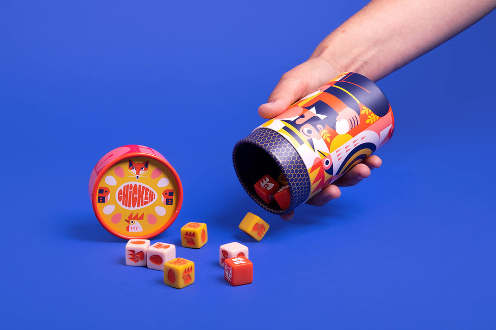 Hatch and collect dice in Keymaster Chicken! family game night