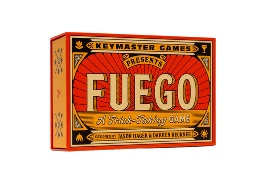 Keymaster Games Fuego card pack on table for quick, social play