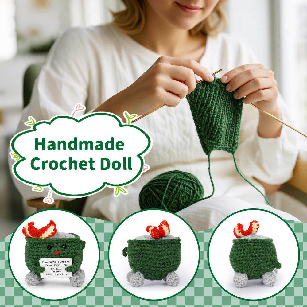 Keyrose crochet dumpster fire with uplifting card, a thoughtful gift option.