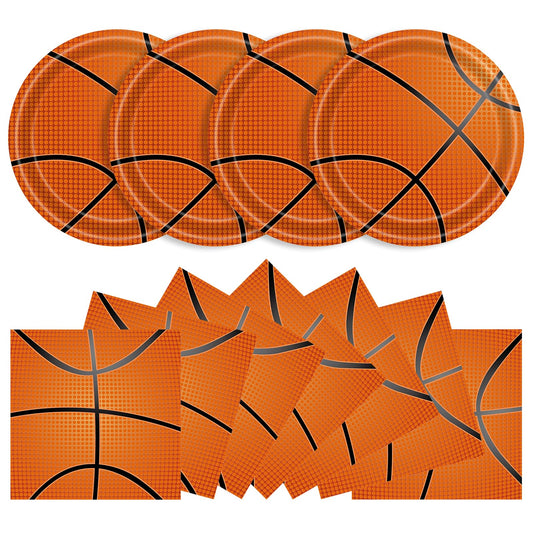 KFJBPB basketball plates 9in on table, sturdy dining for guests.