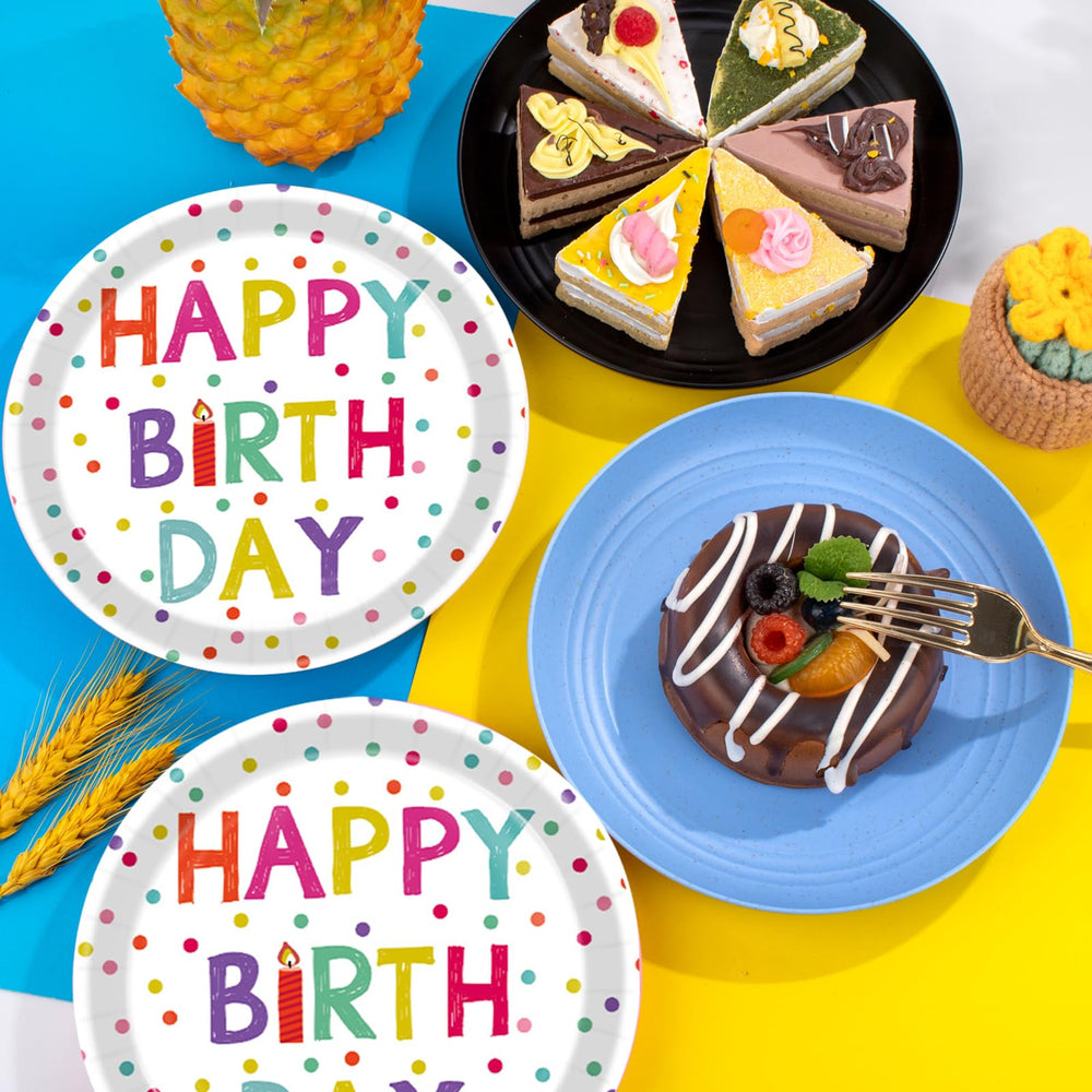 KFJBPB birthday candles-dots design plates for festive ambiance and serving