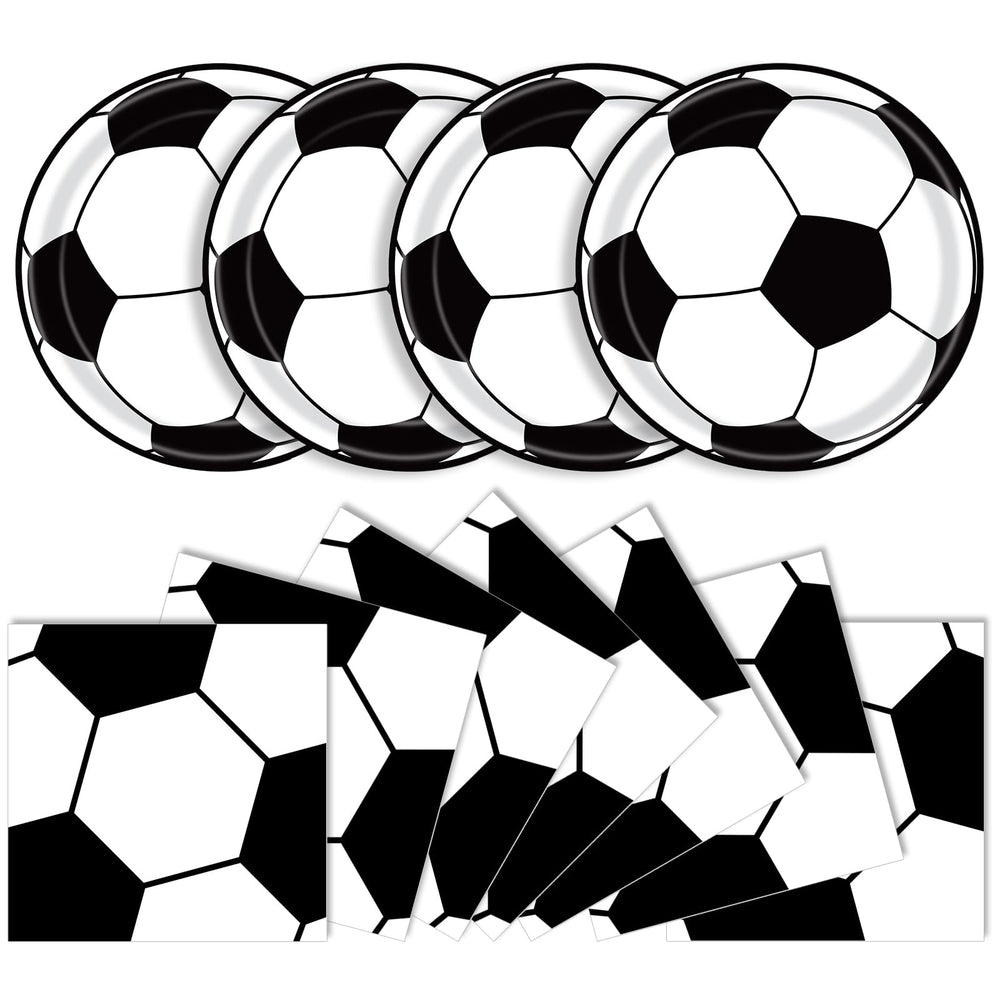 KFJBPB 9-inch soccer plates ready for meals at a party.