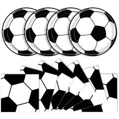 KFJBPB 9-inch soccer plates ready for meals at a party.