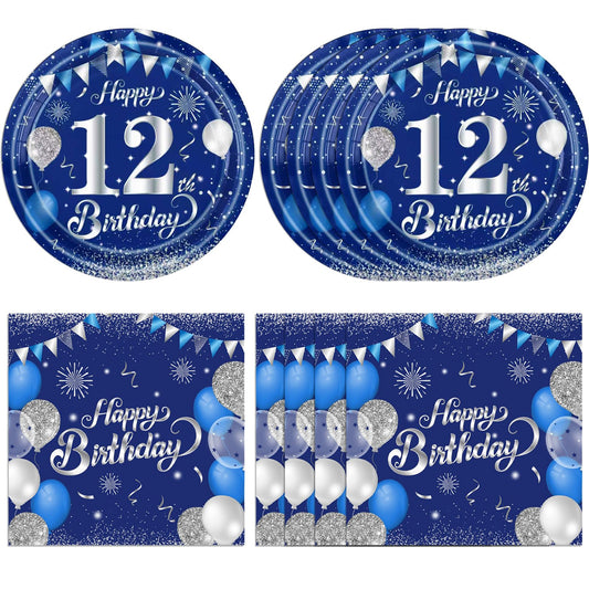 KHAIVI 12th birthday plates blue-silver for easy setup and vibrant tables.
