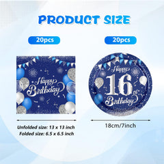 KHAIVI 16th birthday napkins in blue and silver complete the set