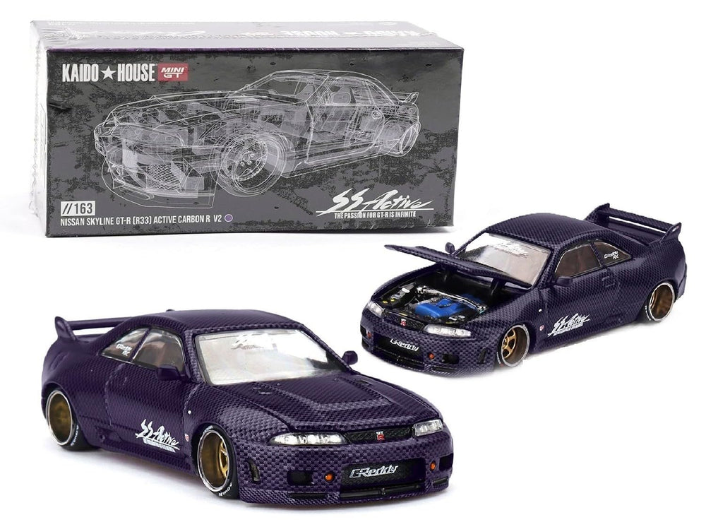 KHMG163 Kaido House Mini GT Nissan Skyline GT-R R33, active carbon purple, detailed exterior for display