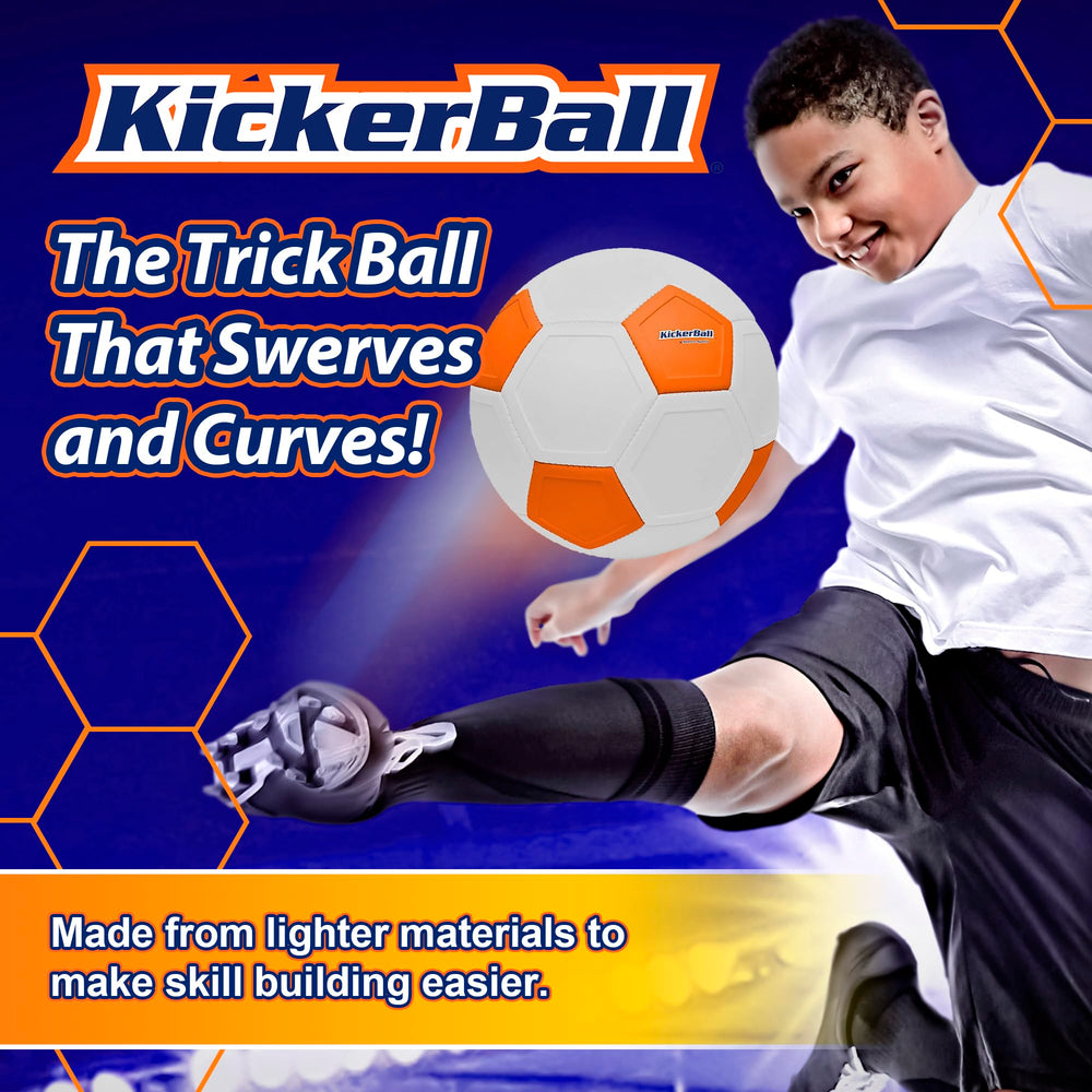 Kickerball trick-shot-practice-setup enables exciting curves and improved goal attempts.