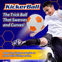 Kickerball trick-shot-practice-setup enables exciting curves and improved goal attempts.