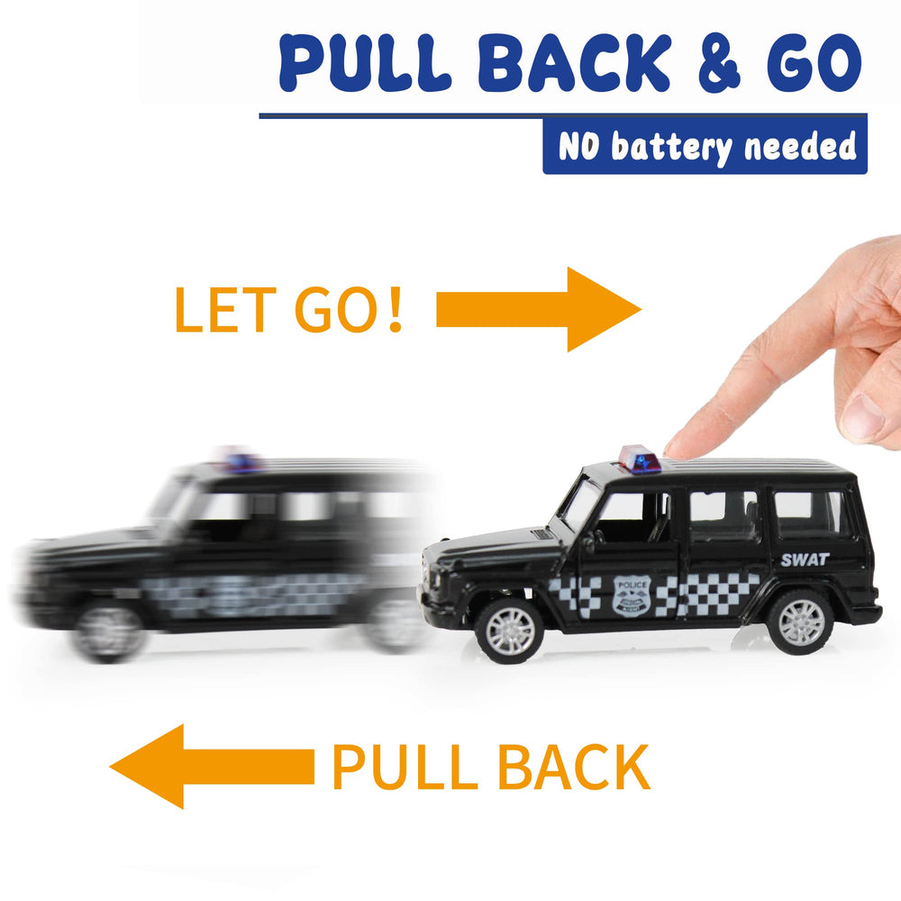 KIDAMI mini police cars fit small hands for portable play.