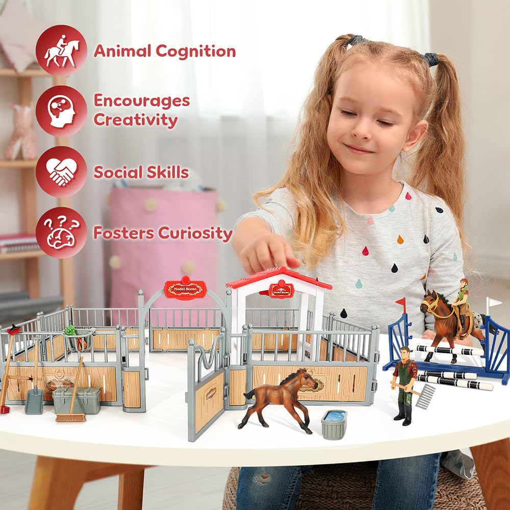KIDBEST 17-inch stable provides a sturdy backdrop for long play sessions.