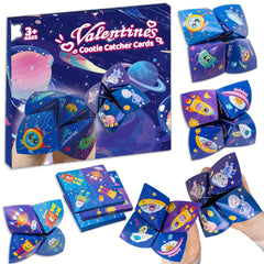 Kiddelo space valentines cootie catcher blue design ideal for classroom exchange