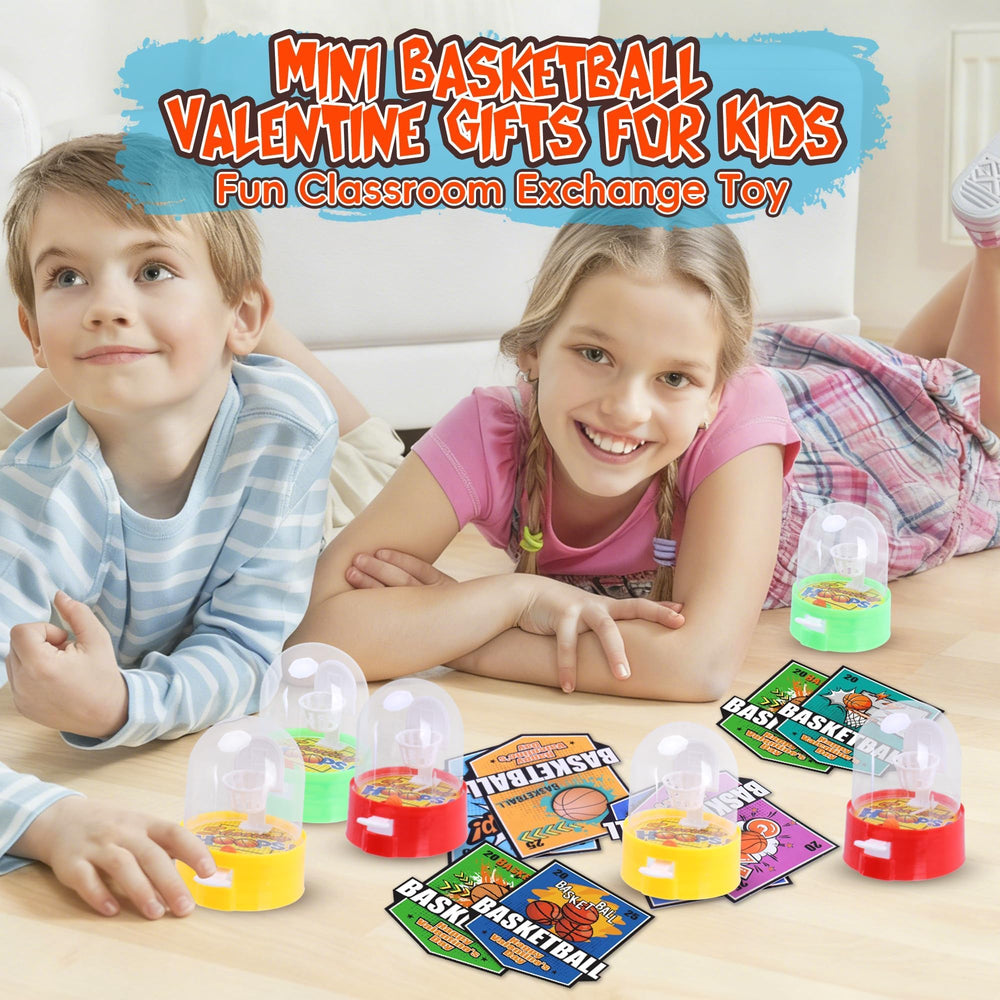 Kids playing with the interactive finger basketball game