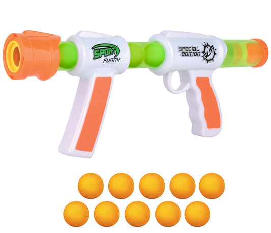 Kiddie Play Atomic Power Popper Gun front view, compact and kid-friendly for safe play