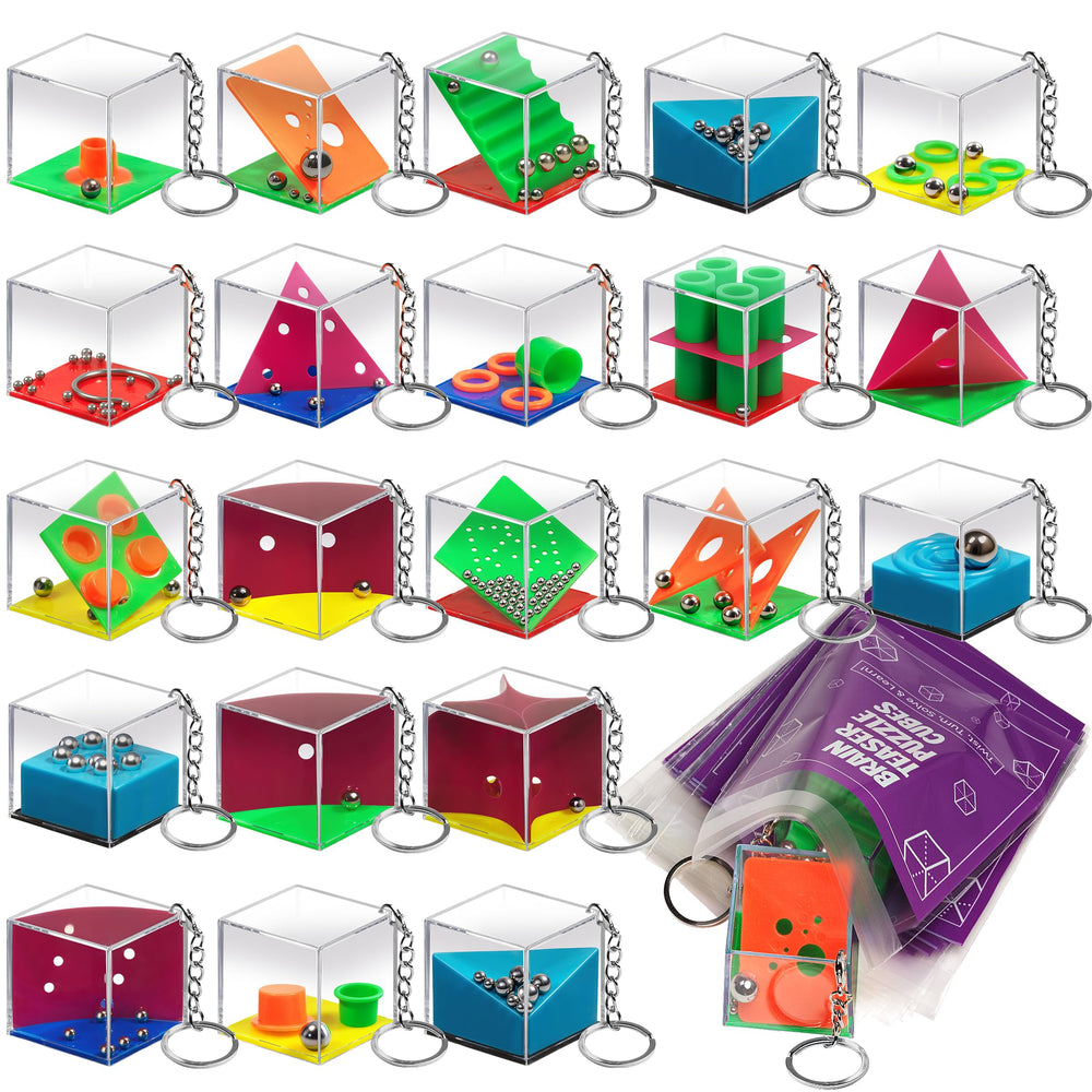 KiddieLoot brain teaser cubes on keychain offer portable, screen-free fun for kids.
