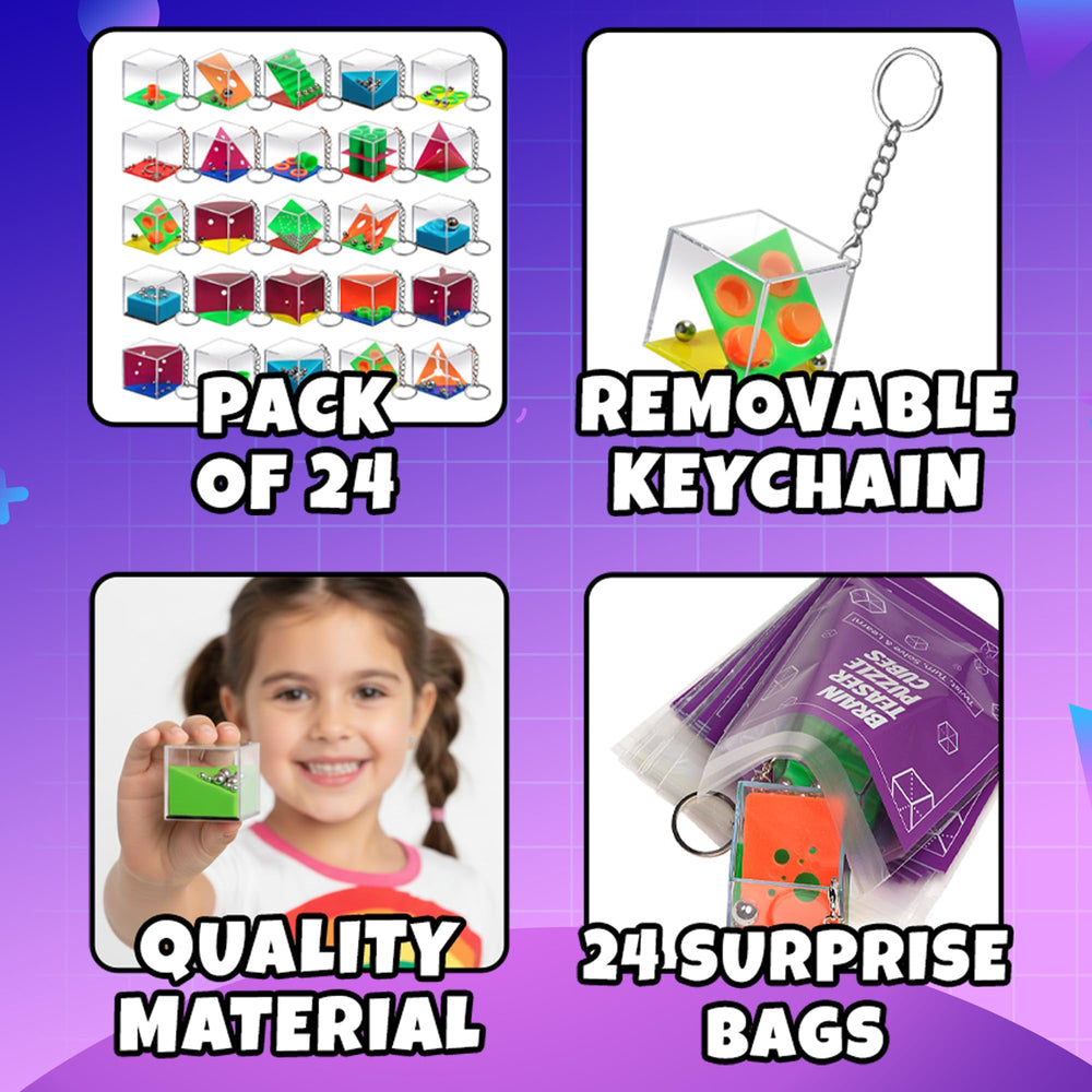 KiddieLoot mini maze cubes in bright colors encourage portable problem solving during travel.