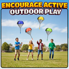 KiddieLoot parachute toy glide action, smooth flight for indoor or outdoor fun.