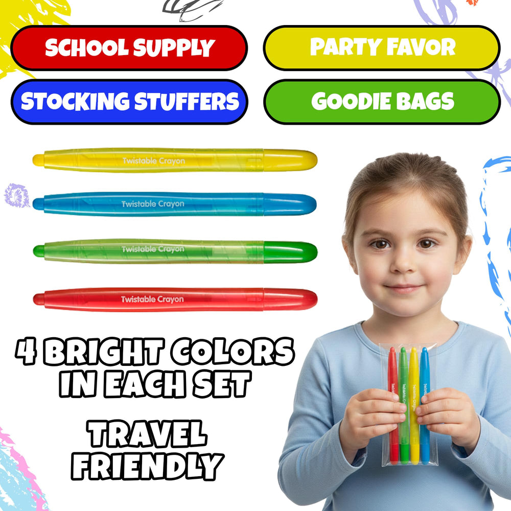KiddieLoot twistable crayons with no-sharpen design keep little hands clean.