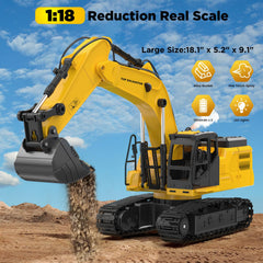 KIDDITOY RC excavator showing 680-degree rotation for precise, immersive pretend construction.