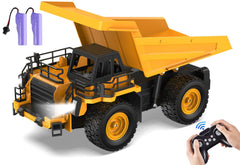KIDDITOY 9-channel RC dump truck front view for interactive indoor/outdoor play.