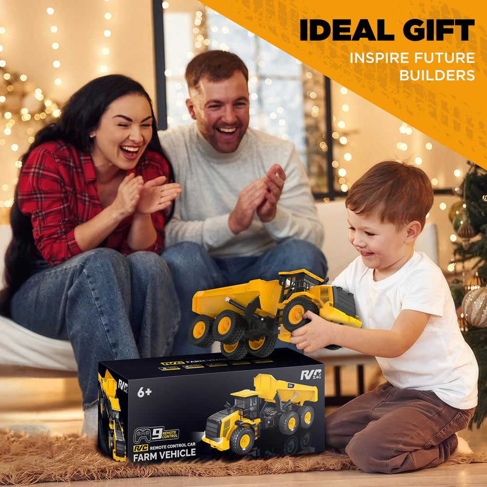 KIDDITOY Mighty RC dump truck batteries shown for long sessions
