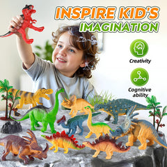 Kiddiworld dinosaur-play-diorama-with-kid promotes cooperative play and easy storage