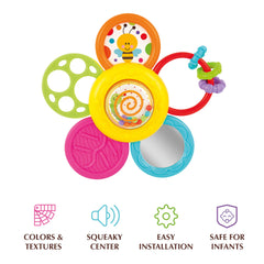 KiddoLab Spin and Rattle Teether squeaky center with caterpillar inside.